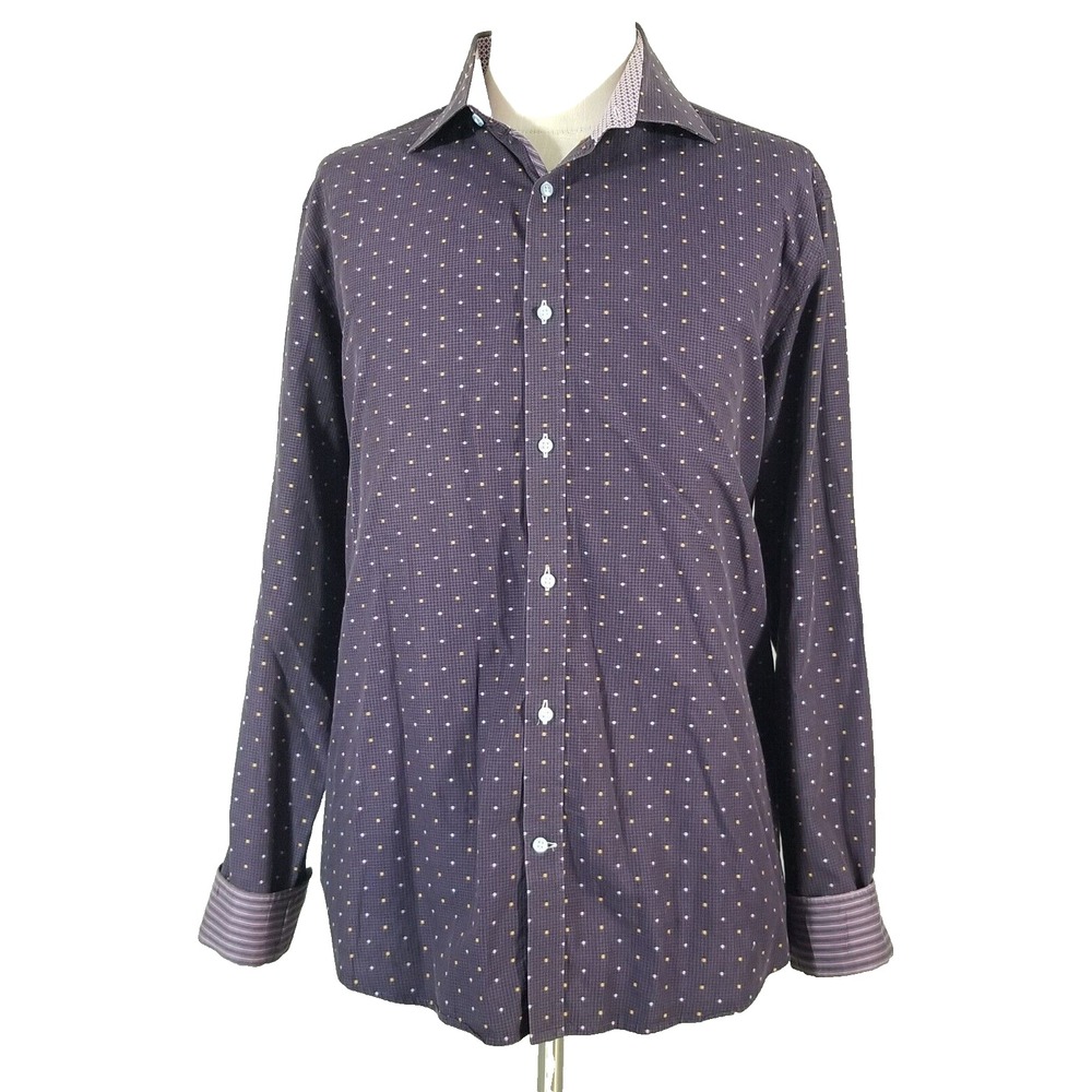 Robert Graham Button-Up Mens XL Purple Flip Cuff Slim Fit Retro Preppy Cotton